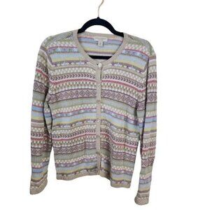 Appleseed's Petites Vintage FairIsle Floral Pastel Cardigan Sweater Size Mp